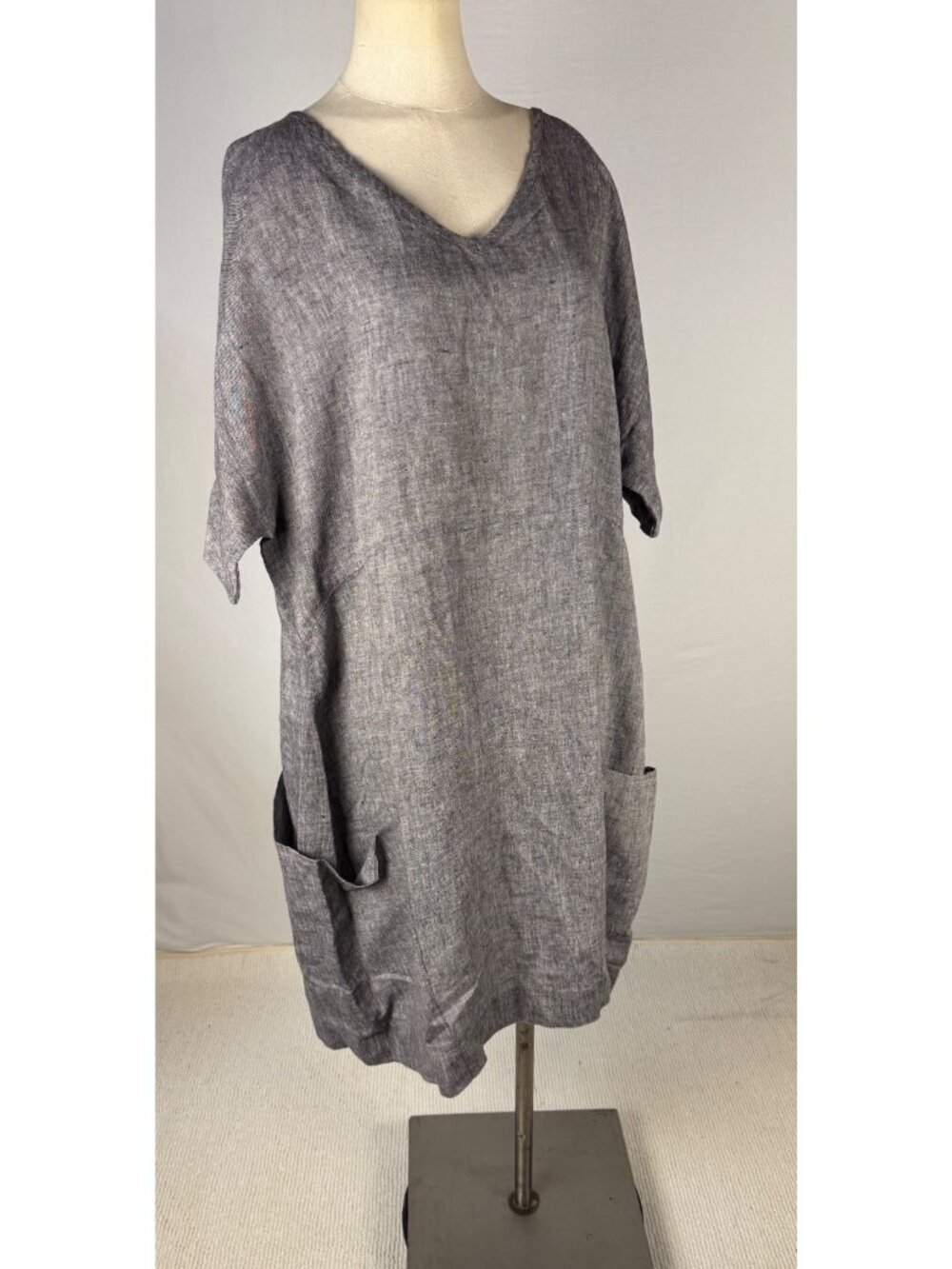Flax Women’s Gray Linen Dress With Pockets Size M Minimalist Style
